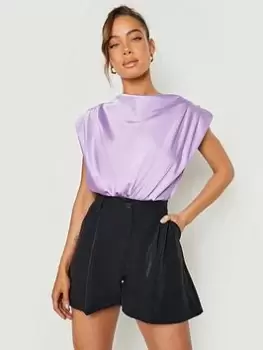 Image of Boohoo Tailored High Waist Short - Black, Size 10, Women