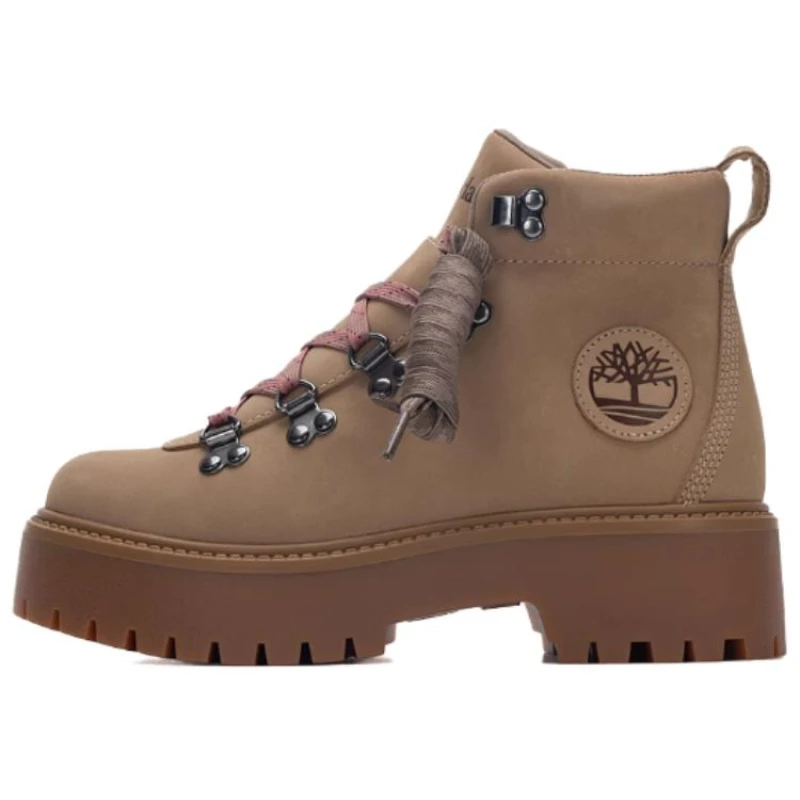 Image of Timberland Womens Stone Street Mid Lace Boots Medium Beige Nubuck Natural, 6