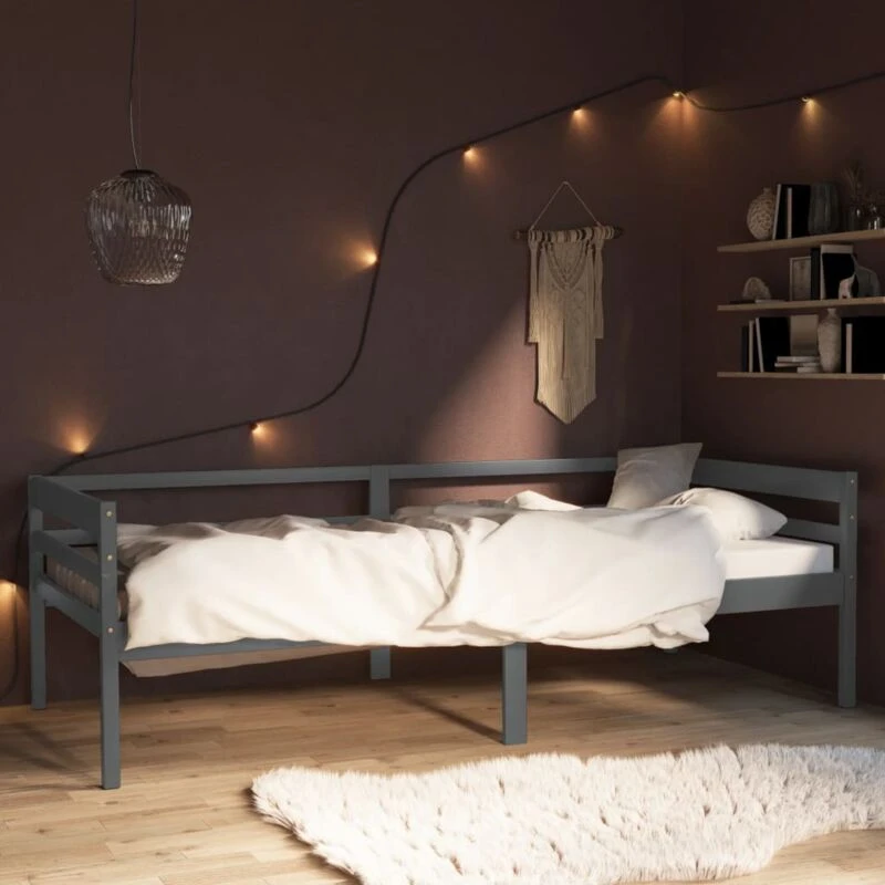 Image of Vidaxl Bed Frame Dark Grey Solid Pinewood 90X200 Cm, Grey 322055