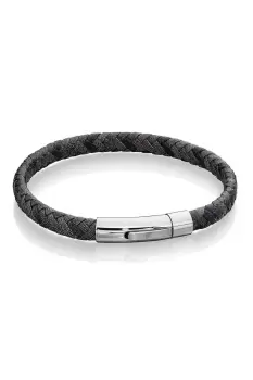 image of Antique Grey Woven Leather Bracelet 23cm