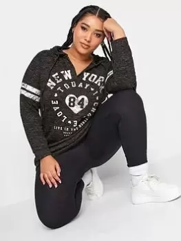 Image of Yours Yours Notch Neck Hooded Varsity Sweatshi, Black, Size 26-28, Women