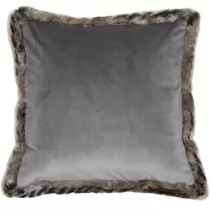 image of Kiruna Faux Fur Trim Cushion Grey / 45 x 45cm / Polyester Filled