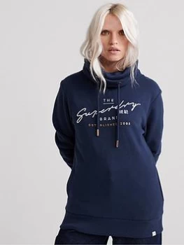 Image of Superdry Applique Funnel Hoodie - Navy, Size 6, Women