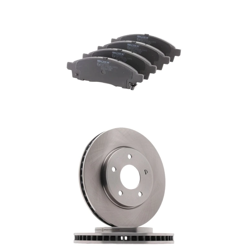 Image of RIDEX 3405B3104 Brake disc and pads set Front Axle, Brake Disc Type: internally vented, with acoustic wear warning Brake Set,disc brakes (3405)