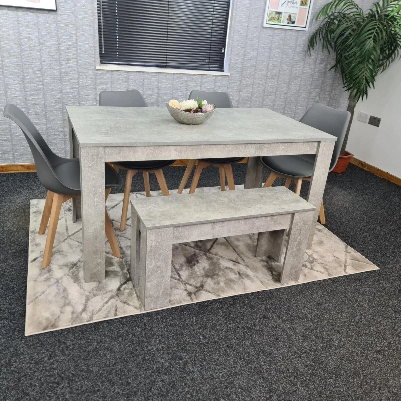Image of KOSY KOALA Dining Table Set with 4 Chairs Dining Room and Kitchen table set of 4, and Bench Grey