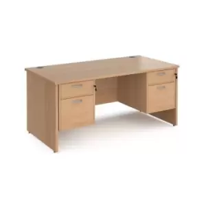 Image of Office Desk Rectangular Desk 1600mm With Double Pedestal Beech Top And Panel End Leg 800mm Depth Maestro 25 MP16P22B