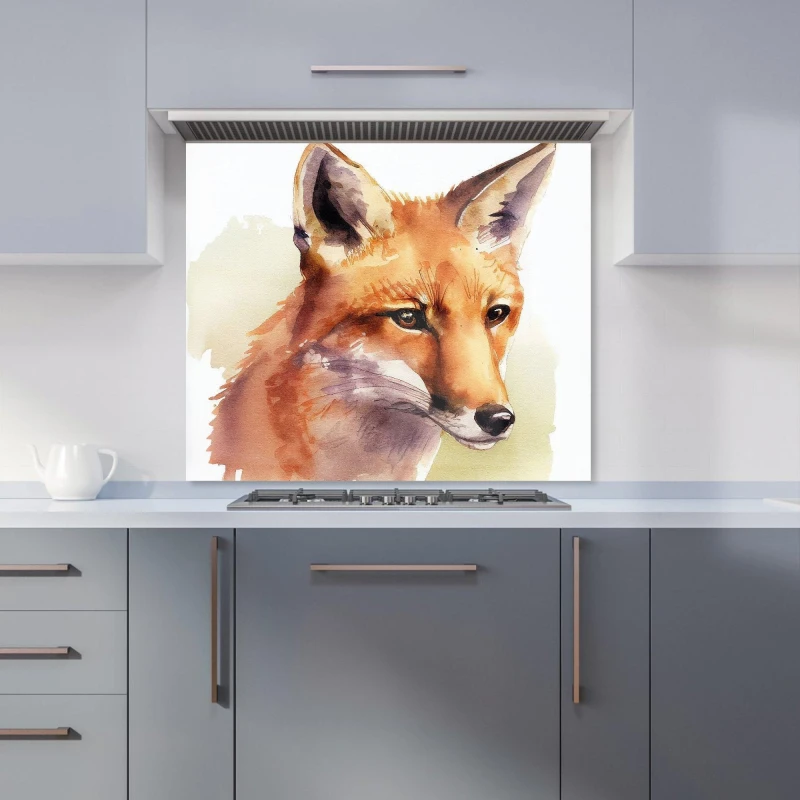 Image of Warren Reed - Designer Fox Watercolour Kitchen Splashback in Brown Size: 600mm x 750mm Brown Unisex 600mm x 750mm
