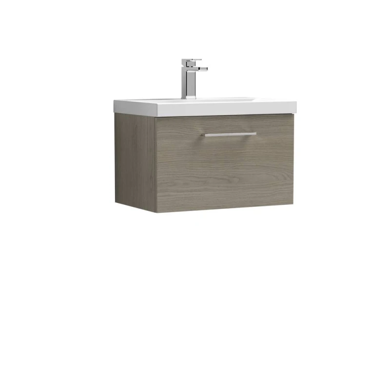 Image of Balterley Wall Hung 1 Soft Close Drawer, Bathroom Vanity Unit, Solace Oak, 600mm in Brown Brown Unisex