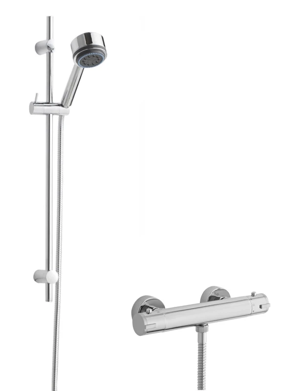 Image of Balterley Minimalist Round Bar Valve Linear Slide Rail Kit Shower Set Chrome Silver unisex