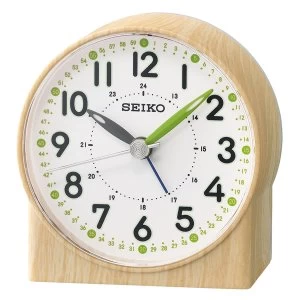 image of Seiko Green Lumibrite Alarm Clock with Wood Pattern Case