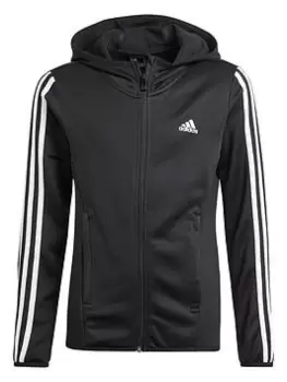 image of Adidas Girls 3 Stripe Full Zip Hoodie - Black/White