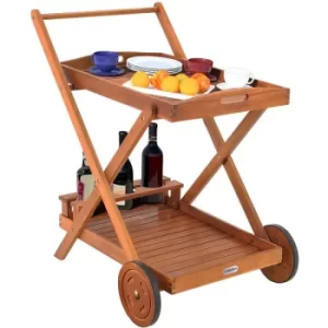 Image of Wooden Serving Trolley FSC -Certified Acacia Wood Removable Tray Kitchen Cart Dining Room Living Room Furniture
