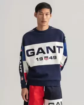 Image of GANT Men Retro Shield Colorblock Crew Neck Sweatshirt (XXL) Blue