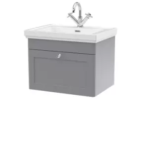 image of Nuie Classique 600mm Wall Hung 1-drawer Unit & Basin 1 Tap Hole - Satin Grey