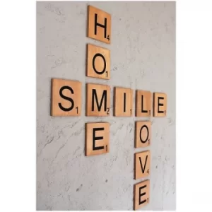 Image of Scrabble Set Brown Decorative Wooden Wall Accessory