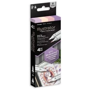 image of Spectrum Noir Illustrator Dual Tip Brush Marker Pen Set Vintage Pack of 4