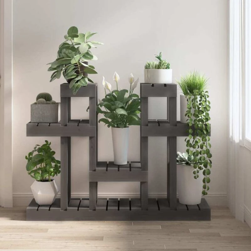 Image of vidaXL Plant Stand Grey 104.5x25x77.5cm Solid Wood Pine, Grey 822099