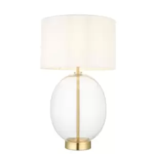 image of Lecce Complete Table Lamp, Satin Brass Plate, Glass With Vintage White Fabric