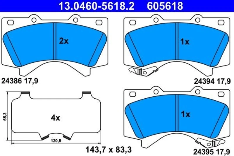 Image of ATE 13.0460-5618.2 Brake pad set with acoustic wear warning, with anti-squeak plate Brake Pad Set,disc brake (402)