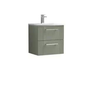 image of Nuie Deco 500mm Wall Hung 2 Drawer Vanity & Basin 4 - Satin Reed Green