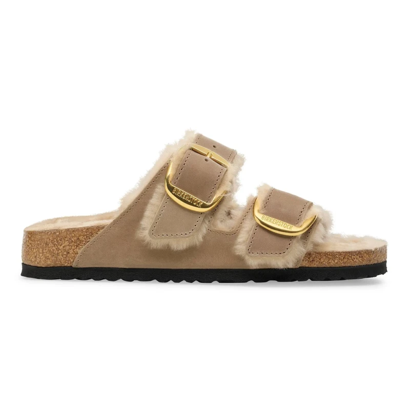 Image of Birkenstock Womens slides Birkenstock Arizona Big Buckle Shearling Beige Female 36 Etroit