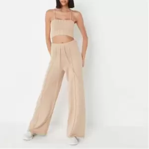 image of Missguided Strappy Crop Top and Wide Leg Trousers Co Ord Set - Neutral