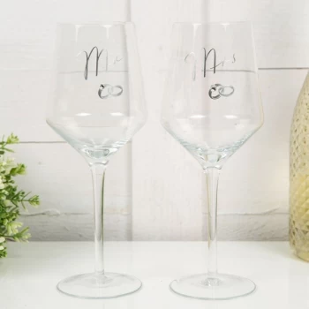 image of AMORE BY JULIANA Luxury Wine Glass Set - Mr & Mrs