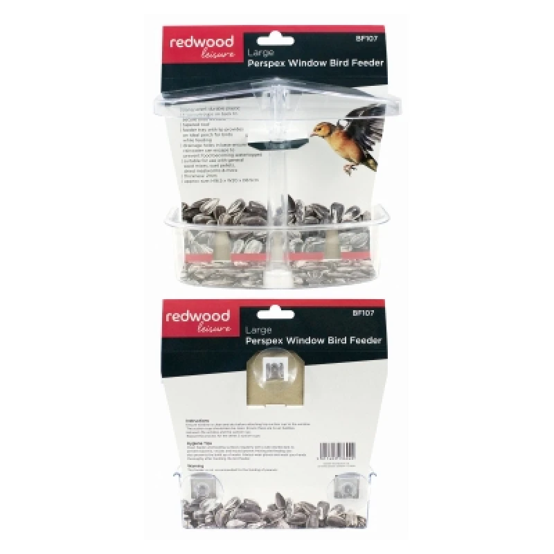 Image of Redwood Perspex Window Bird Feeder - 20cm x 16.5cm Clear