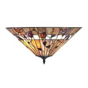 image of Bernwood 2 Light Medium Ceiling Flush Light Dark Bronze, Tiffany Glass, E27