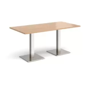 Image of Brescia rectangular dining table with flat square brushed steel bases 1600mm x 800mm - beech