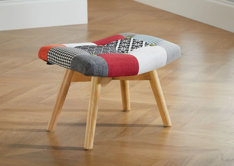 Image of Birlea Multi Coloured Footstool Birlea Sloane Stool Chair Retro Patchwork Fabric Multi One Size Unisex 5060460024171