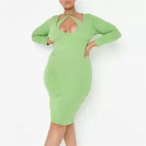 Missguided Plus Size Rib Cross Front Midi Dress - Green