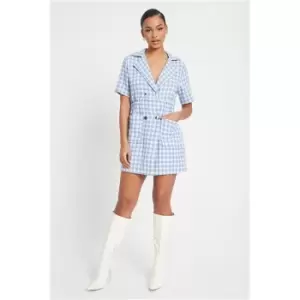Image of I Saw It First Blue Boucle Cinched Waist Pinafore Dress - Blue