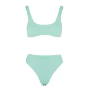 image of Missguided Rib Super Scoop High Leg Boomerang Bikini Set - Green