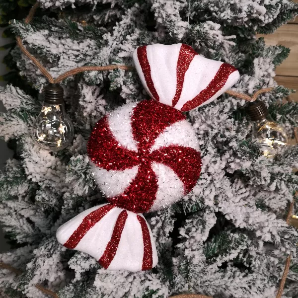 Image of 28cm Red and White Glitter Candy Stripe Sweet Hanging Christmas Decoration