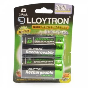 Image of Lloytron B017 Rechargeable D Ni-MH Batteries 3000mAh 2 Pack