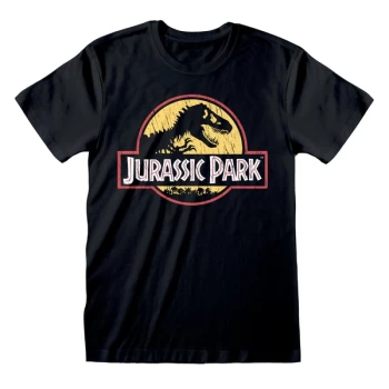 Image of Jurassic Park - Original Logo Distressed Unisex Small T-Shirt - Black