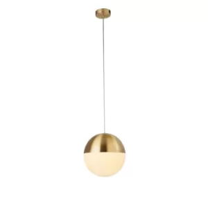 Image of 1 Light Pendant, Satin Brass Finish With Opal Glass. Dia 250mm