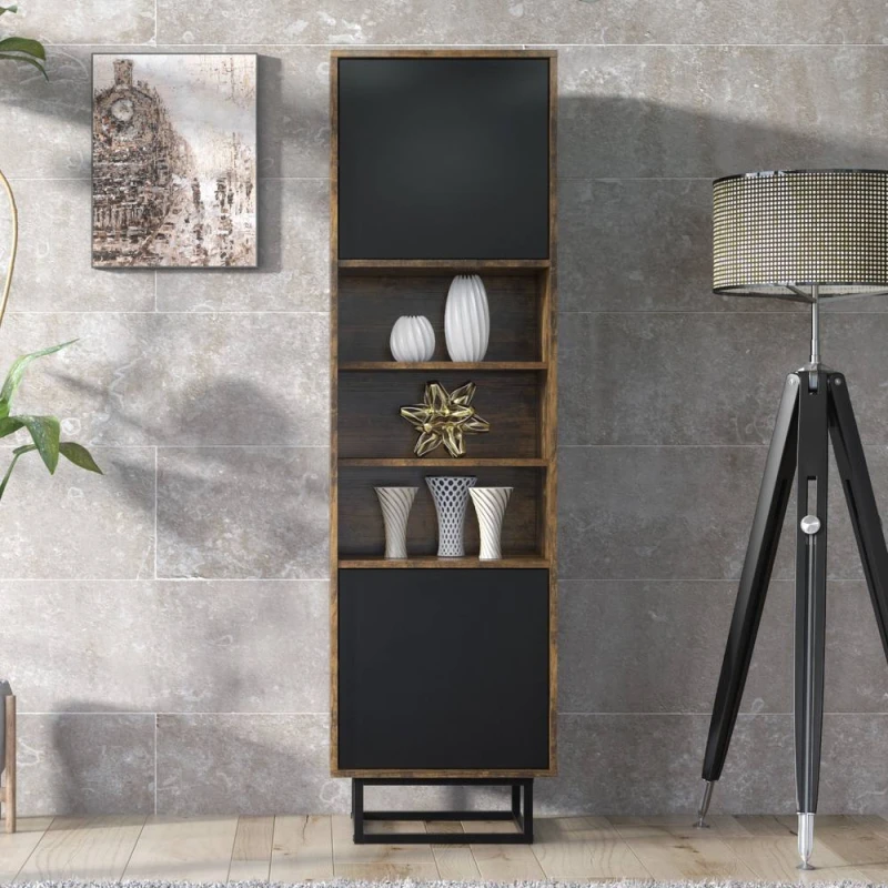 Image of Creative Furniture Harmony Loft Display Cabinet 175cm - Rustic & Black Multicolor Unisex