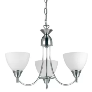 Image of Alton 3 Light Multi Arm Ceiling Pendant Satin Chrome, Matt Opal Glass, E14