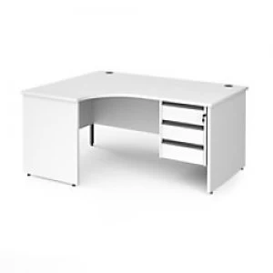 image of Dams International Left Hand Ergonomic Desk with 3 Lockable Drawers Pedestal and White MFC Top with Graphite Panel Ends and Silver Frame Corner Post L