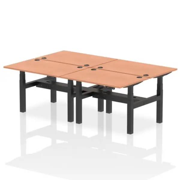 Image of Air Air Back-to-Back 1200 x 800mm Height Adjustable 4 Person Bench Desk Beech Top with Cable Ports Black Frame HASCP4P12800BCHB