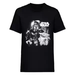 image of Star Wars: The Mandalorian Mens Mando And The Child Photograph T-Shirt (S) (Black)