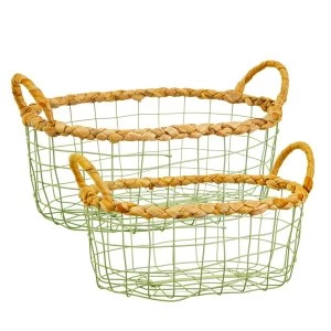 image of Sass & Belle (Set of 2) Green Wire Storage Basket