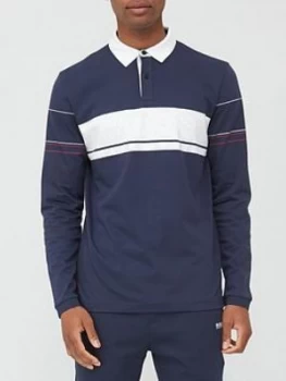 Image of Hugo Boss Athleisure Plisy 1 Long Sleeve Polo Shirt Navy Size 2XL Men