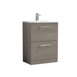 image of Nuie Arno 600mm Floor Standing 2 Drawer Vanity & Curved Basin Solace Oak