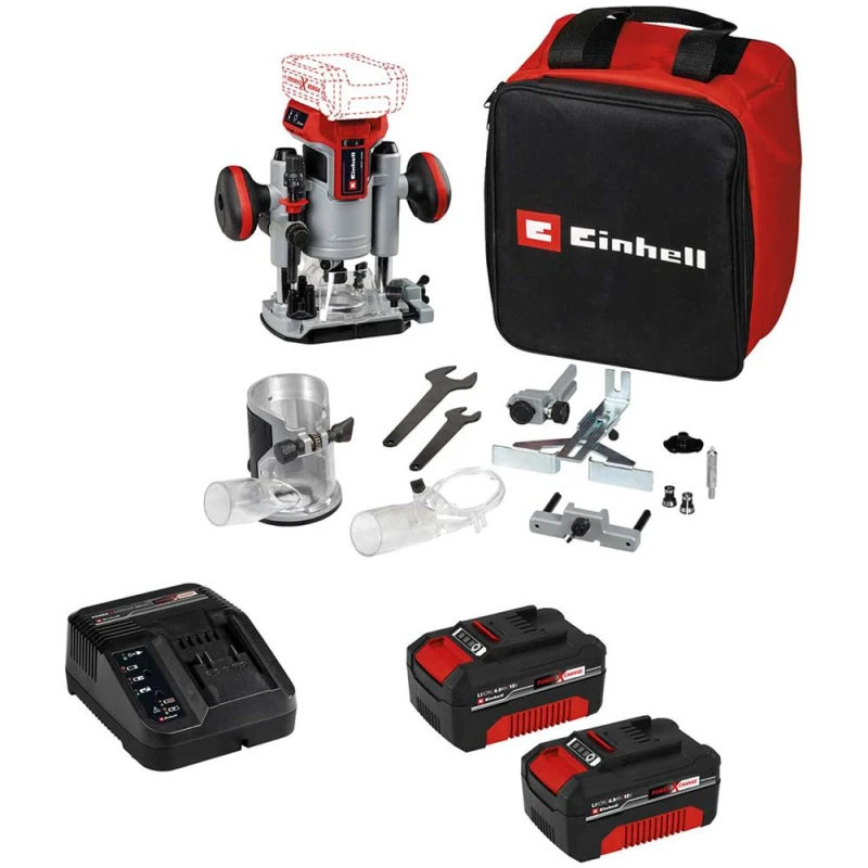 Image of Einhell Professional TP-RO 18 Li BL 18v Cordless Brushless Plunge and Trim Router Set 2 x 4ah Li-ion Battery Charger Bag TP-RO 18 Set Li BL