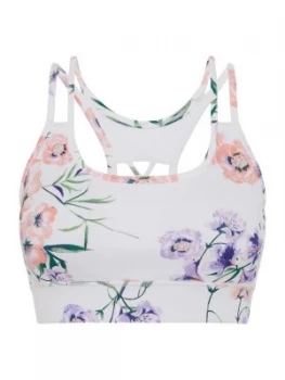 Image of DKNY Blossom print lattice back sports bra White