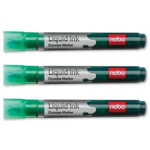 image of Nobo Liquid Ink Drywipe Market Green Pack of 12 Markers for Drywipe Boards