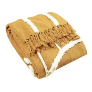 Image of Furn Rainbow Tufted Throw (One Size) (Ochre Yellow)